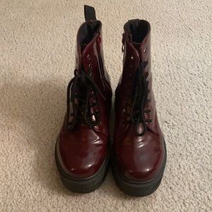 Chunky Patent Leather Combat Boots